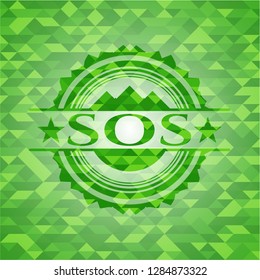 SOS green emblem. Mosaic background