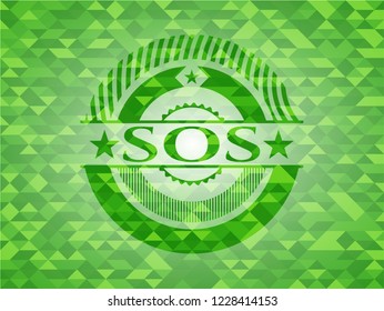 SOS green emblem with mosaic ecological style background