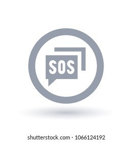 SOS help message icon. Search and rescue symbol. Save our souls sign in circle outline. Vector illustration.