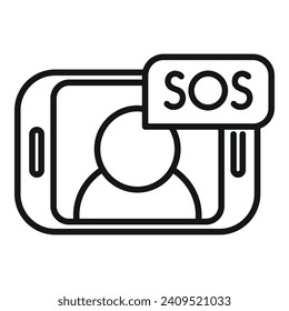 Sos ayuda al vector de contorno de icono de videollamadas. Seguridad sanitaria. Rescate de lección