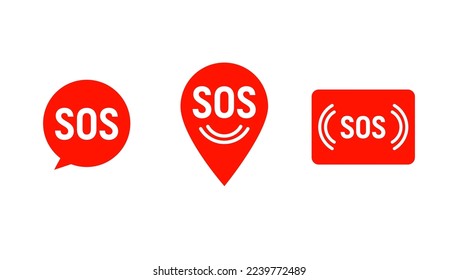 Botón de alarma de emergencia de icono Sos. Símbolo de signo SOS salvamento salvavidas rescate marcador aislado
