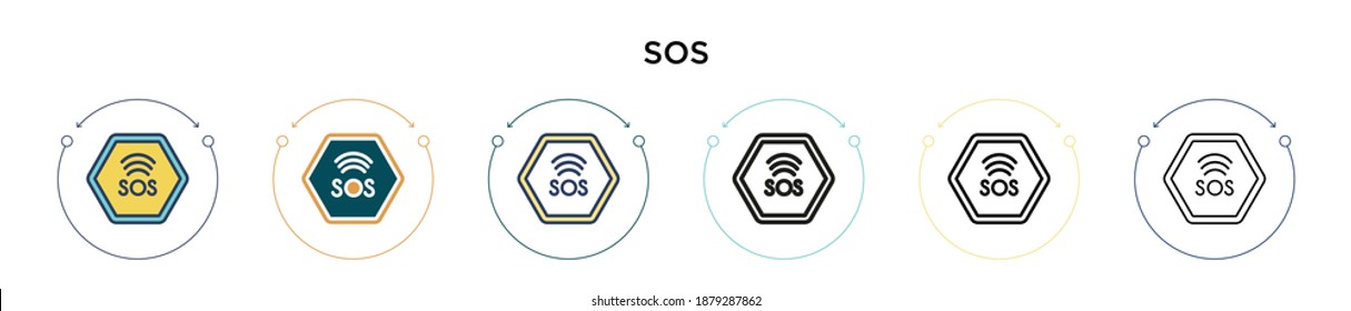 Sos icon in filled, thin line, outline and stroke style. Vector illustration of two colored and black sos vector icons designs can be used for mobile, ui, web