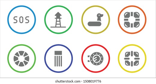 Sos Icon Set. 8 Filled Sos Icons.  Collection Of - Sos, Lifesaver, Lifeguard, Float, Rubber Ring, Porthole Icons