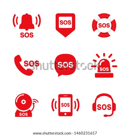 SOS icon set vector illustration red on white background