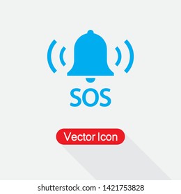 SOS Icon Warning Bell Help Sign Vector Illustration Eps10