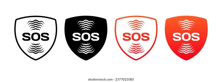 SOS icons. Different styles, red, SOS tokens. Vector icons