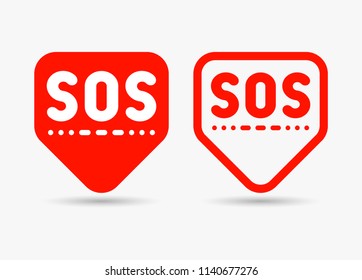 SOS marker, sign, icon, label. Vector illustration
