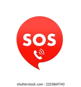 Marcador SOS, signo, icono, etiqueta. Icono de vector de voz burbuja sos estilo de caricatura sobre fondo aislado blanco. Pedir ayuda. Ilustración del vector
