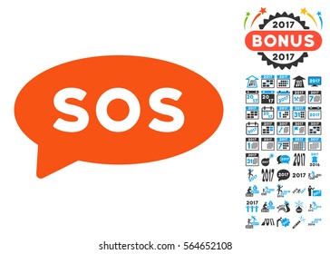 Sos Message Balloon icon with bonus 2017 new year clip art. Vector illustration style is flat iconic symbols,modern colors.