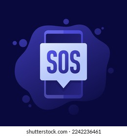 Mensaje SOS en un icono de teléfono, diseño vectorial