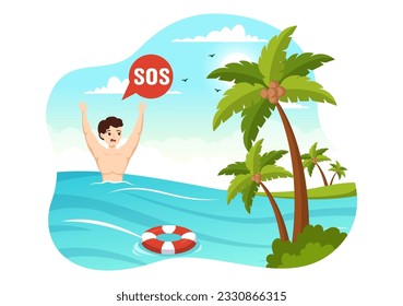SOS Message Vector Illustration with People Who Need Emergency Assistance in Various Situations in Flat Cartoon Hand Drawn Background Templates