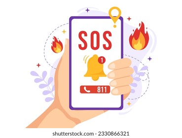 SOS Message Vector Illustration with People Who Need Emergency Assistance in Various Situations in Flat Cartoon Hand Drawn Background Templates