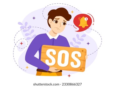 SOS Message Vector Illustration with People Who Need Emergency Assistance in Various Situations in Flat Cartoon Hand Drawn Background Templates