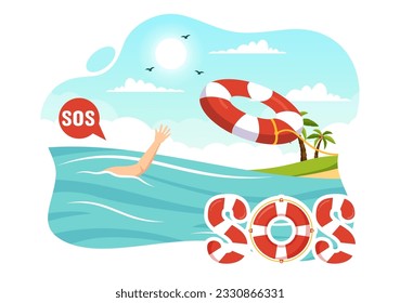 SOS Message Vector Illustration with People Who Need Emergency Assistance in Various Situations in Flat Cartoon Hand Drawn Background Templates