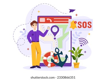 SOS Message Vector Illustration with People Who Need Emergency Assistance in Various Situations in Flat Cartoon Hand Drawn Background Templates