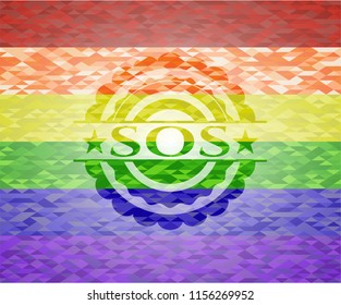 SOS on mosaic background with the colors of the LGBT flag