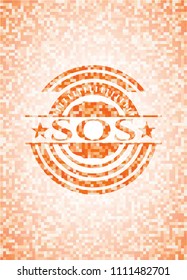   SOS orange mosaic emblem with background