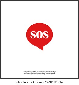 Sos pin marker on transparent background. Speech vector icon  boubble SoS on white isolated background. Layers grouped for easy editing illustration. For your design.