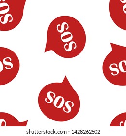 Sos pin marker. Speech vector icon  boubble SoS seamless pattern on a white background.