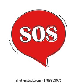 Marcador de pin Sos. Icono de vector de voz burbuja estilo de caricatura del SoS sobre fondo aislado blanco.