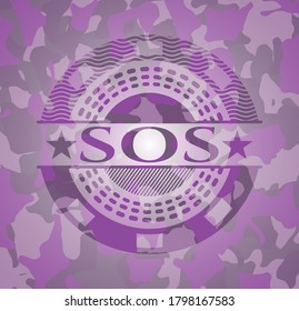 SOS pink on camouflaged pattern. Vector Illustration. Detailed. 