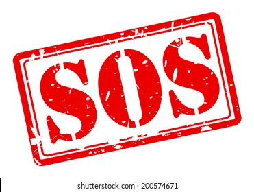 SOS red stamp text on white