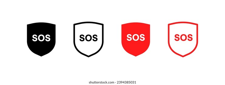 SOS protege iconos. Distintos estilos, SOS dentro del escudo, SOS escudos. Iconos del vector
