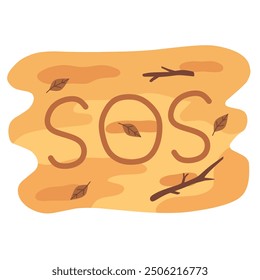 sos sign on the beach flat illustration.symbol asking for help and assistance.design isolated on white background
