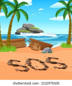 SOS sign on the beach illustration