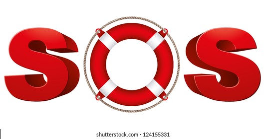SOS signal with life ring, 3d vector symbol.