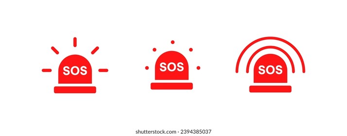 SOS signaling icons. Flat, red, SOS warning lights. Vector icons