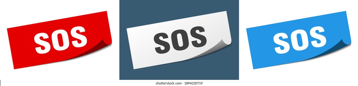 Sos Sticker Set. Sos Paper Peeler Sign