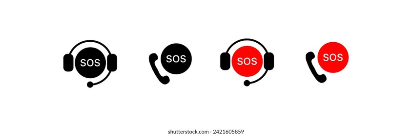 SOS support icon set. Silhouette and flat style. Vector icons