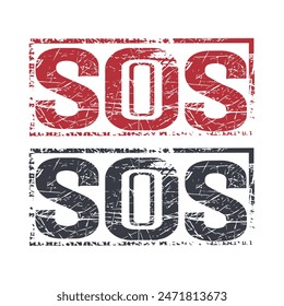 SOS text stamp grunge symbol vector design.