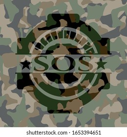 SOS written on a camo texture. Vector Illustration. Detailed.