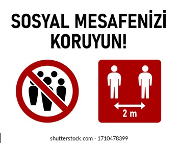 Sosyal Mesafenizi Koruyun ("Keep Your Social Distance" in Turkish) Social Distancing 2 Meters Instruction Icon against the Spread of the Novel Coronavirus Covid-19. Vector Image.