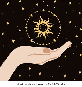 soteric mystical print vector with spiritual symbols.