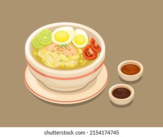 Bald Ayam aka Hühnersuppe traditionelle Lebensmittel aus Indonesien. leckeres Essen in einer Schüssel mit saurem Cartoon-Vektorgrafik