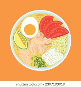 Soto Lamongan is a typical Lamongan Indonesian food consisting of sauce, chicken, eggs, vermicelli, bean sprouts, spring onions and koya.