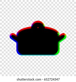 Soucepan, pan icon. Vector. Black icon with red-green-blue contours on transparent background.