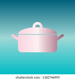 Soucepan, pan icon. Vector. Pink bronze gradient icon at turquoise gradient background.
