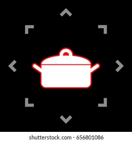 Soucepan, pan icon. Vector. White icon in gray focus like mandala on black background.