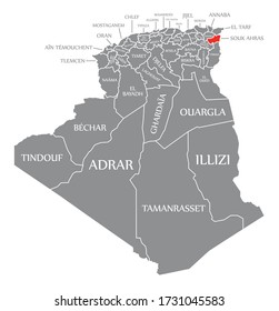 Souk Ahras rot auf der Karte Algeriens hervorgehoben