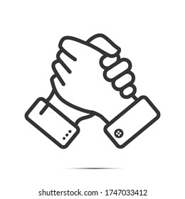 Soul brother handshake, thumb clasp handshake or homie handshake line art vector icon for apps and websites