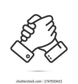 Soul brother handshake, thumb clasp handshake or homie handshake line art vector icon for apps and websites