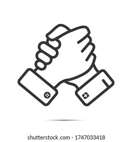 Soul brother handshake, thumb clasp handshake or homie handshake line art vector icon for apps and websites