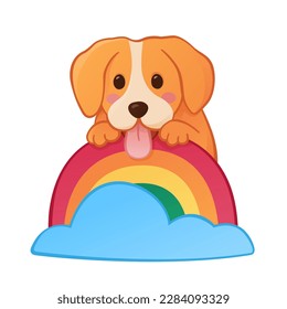 The soul of a dog on rainbow bridge. Cute retriever puppy sticker.