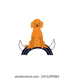 Soul dog on a rainbow with wings. Pet sympathy loss hand drawn illustration