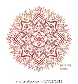 Soul Earth chakra coloring vector illustration. Brown Color. For logo yoga healing, mandala, meditation, kundalini. Beautiful outline mandala. Ethnic, Indian style.
