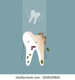 Soul flies away from a dead sick tooth